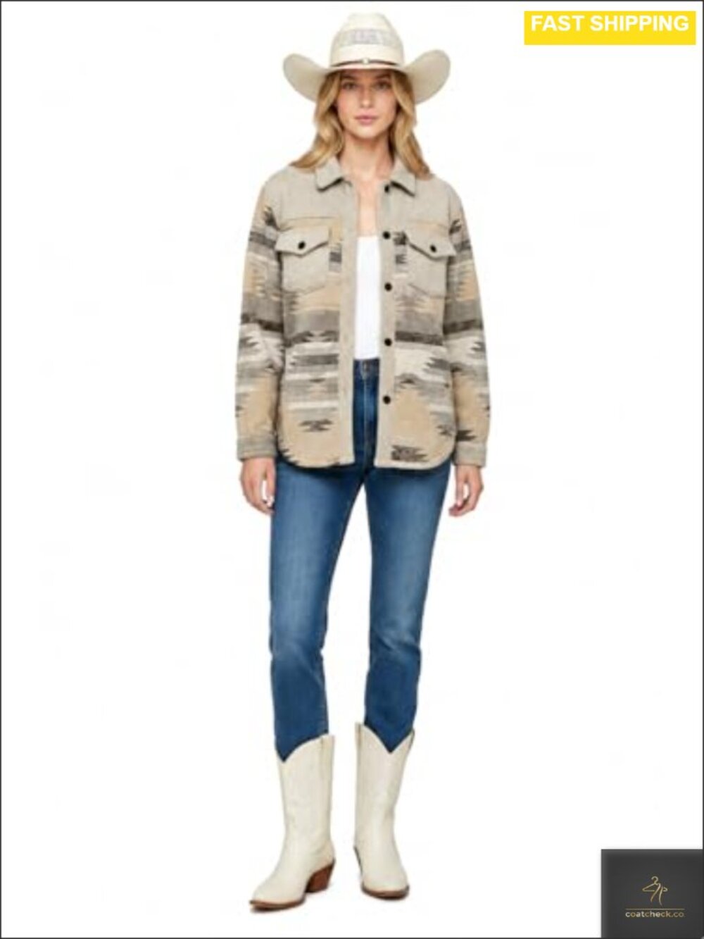 Jacquard Weave Shacket Button Front Aztec Western Overshirt